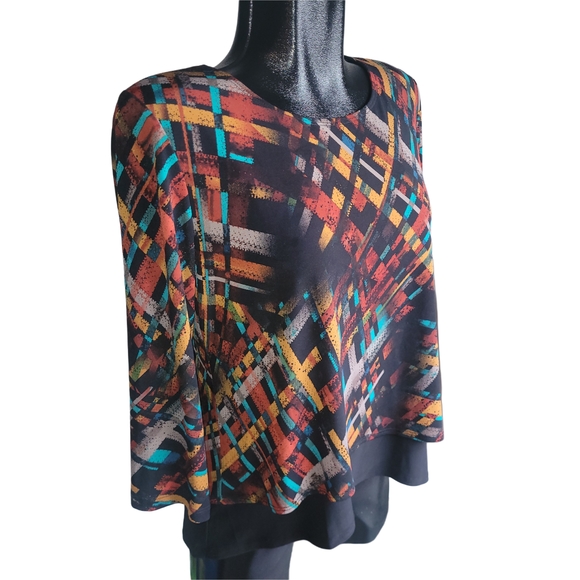 Bali Multicolor Unique Avant Garde Abstract Art Deco Style Top M - Picture 2 of 6